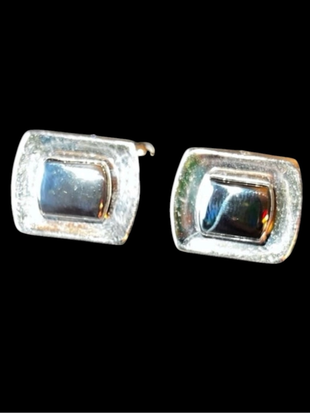 Vintage Destino Italian Sterling Silver Hematite Square Formal Cuff Links